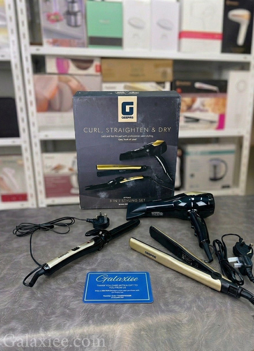 Geepas 3-in-1 Hair Styler Dryer Straightener Curler Galaxiee