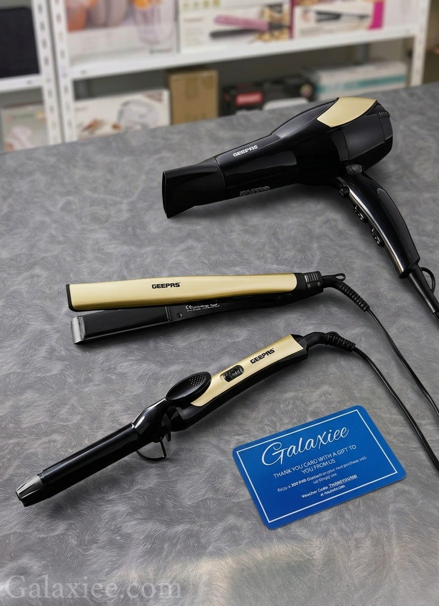 Geepas 3-in-1 Hair Styler Dryer Straightener Curler Galaxiee