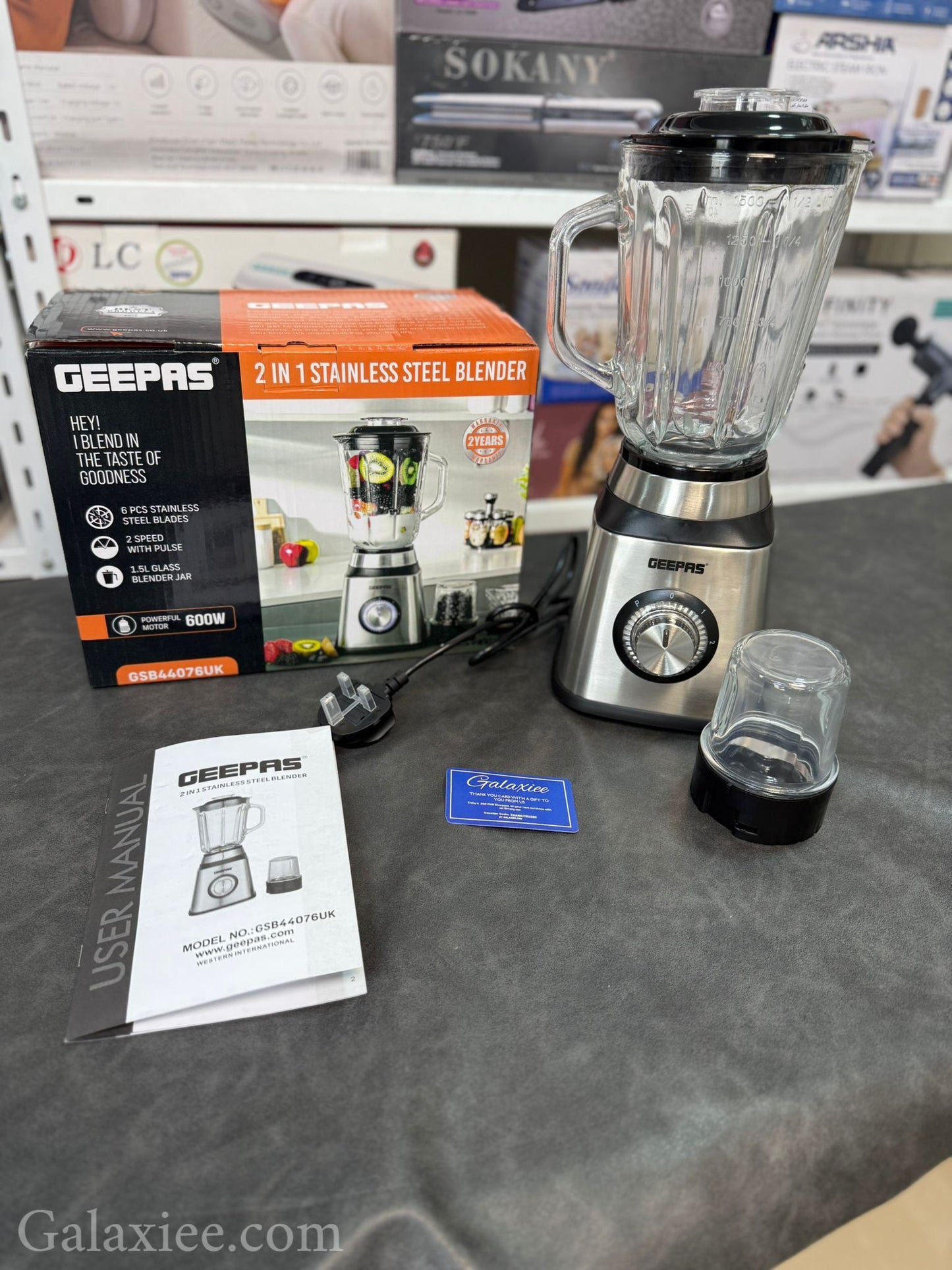 Geepas GSB44076UK 2-in-1 Blender & Grinder 600W Galaxiee