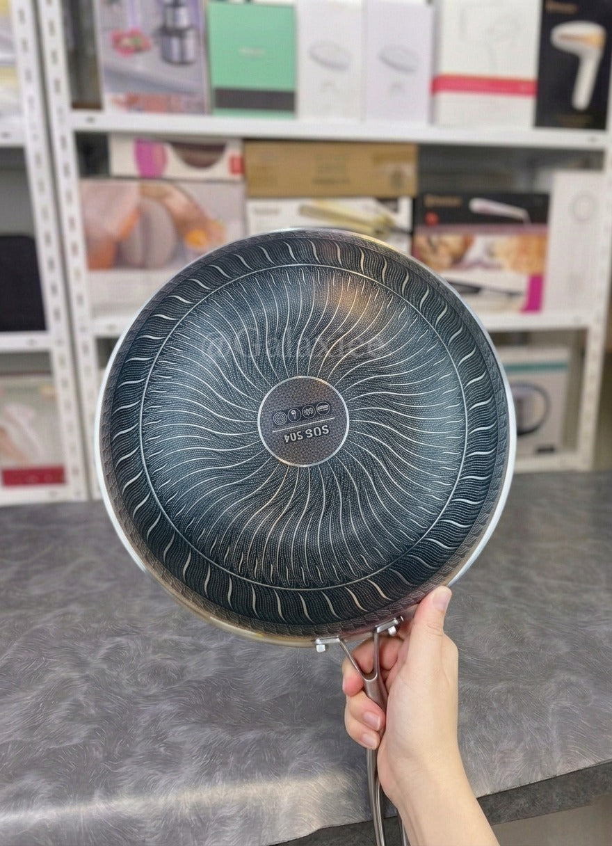 Lot Imported Laser Coating Deep Fry Pan 32CM with Food Steamer Galaxiee