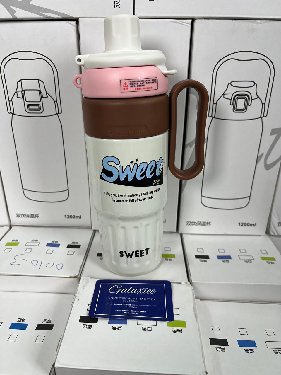 Double Mouth Vacuum Cup – Stainless Steel Bottle with Handle & Straw