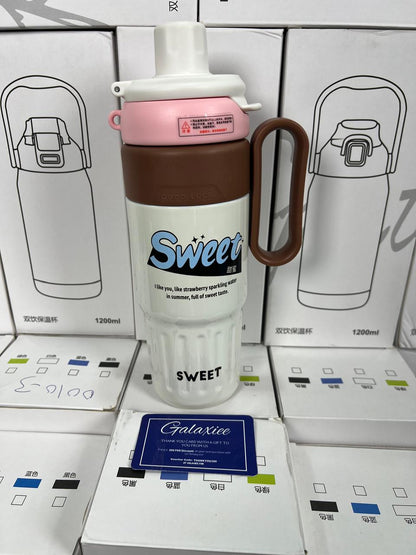 Double Mouth Vacuum Cup – Stainless Steel Bottle with Handle & Straw