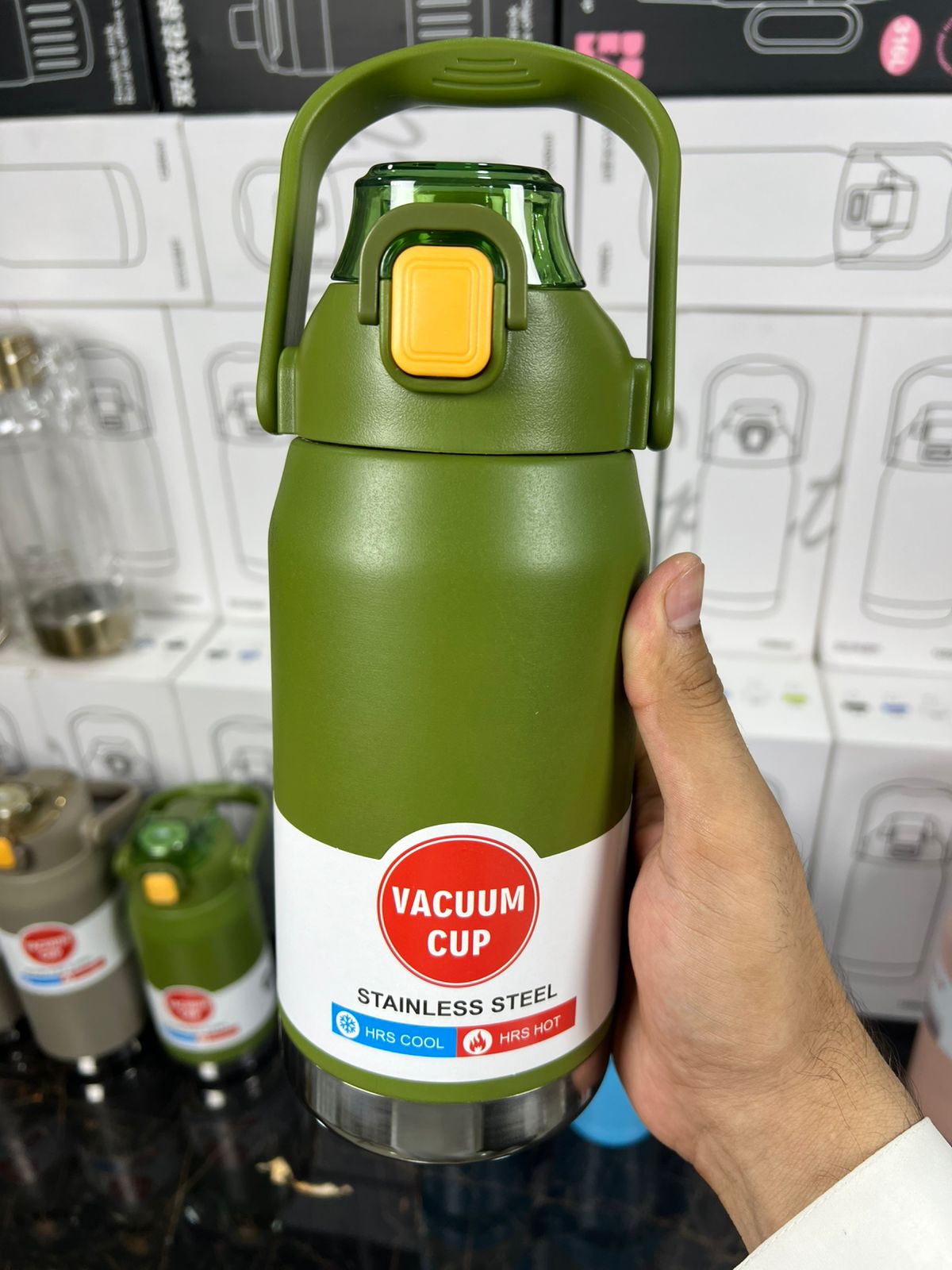 Double Mouth Vacuum Cup – Stainless Steel Bottle with Handle & Straw