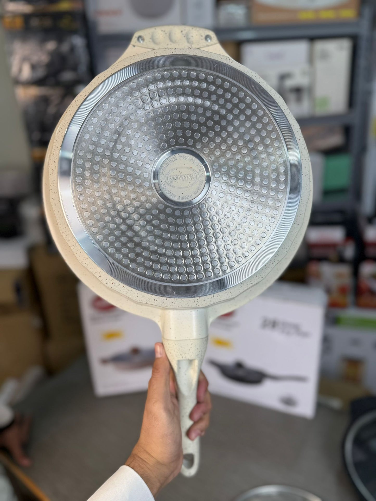 German Lot Bakhshie 28cm Deep Fry Pan with Glass Lid & Wooden Handles | Granite Non-Stick Cookware