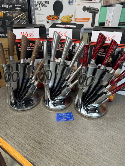 Bass 8-Piece Stainless Steel Knife Set with Stand | Kitchen Essentials