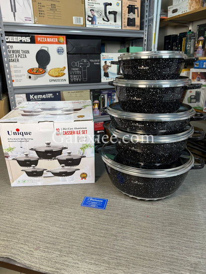 Unique 10-Piece Die-Cast Aluminium Granite Cookware Casserole Set | Energy Saving Non-Stick