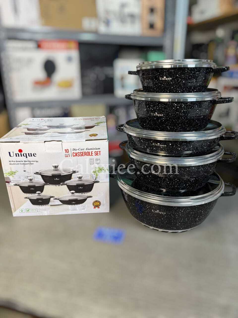 Unique 10-Piece Die-Cast Aluminium Granite Cookware Casserole Set | Energy Saving Non-Stick