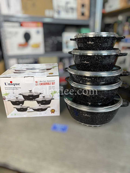 Unique 10-Piece Die-Cast Aluminium Granite Cookware Casserole Set | Energy Saving Non-Stick