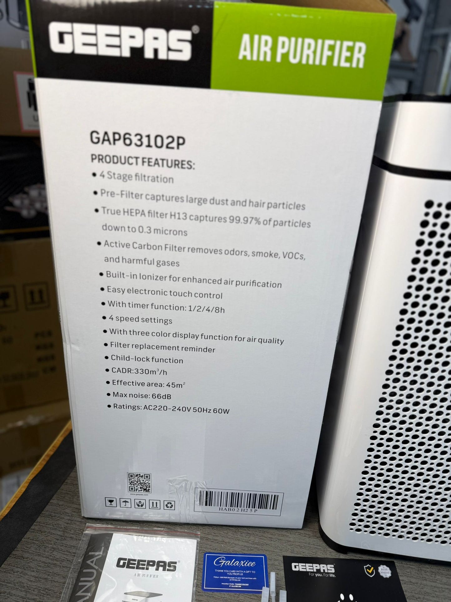 Geepas Air Purifier GAP63102P – True HEPA H13, 4-Stage Filtration | Air Cleaner for Home