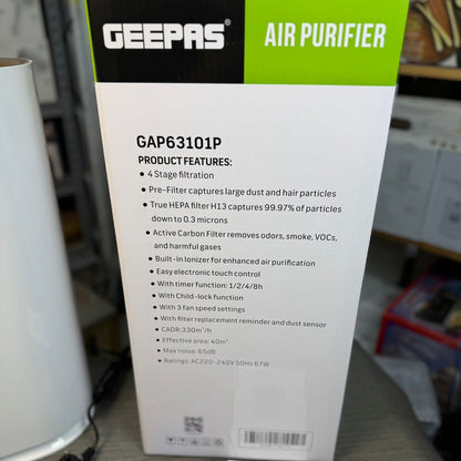 Geepas Air Purifier & Cleaner GAP63101P | 4-Stage Filtration, True HEPA H13 – For Homes up to 40 m²