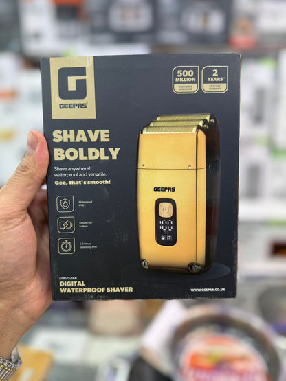 Golden Triple-Blade Waterproof Electric Foil Shaver | Wet & Dry Travel Shaver for Men