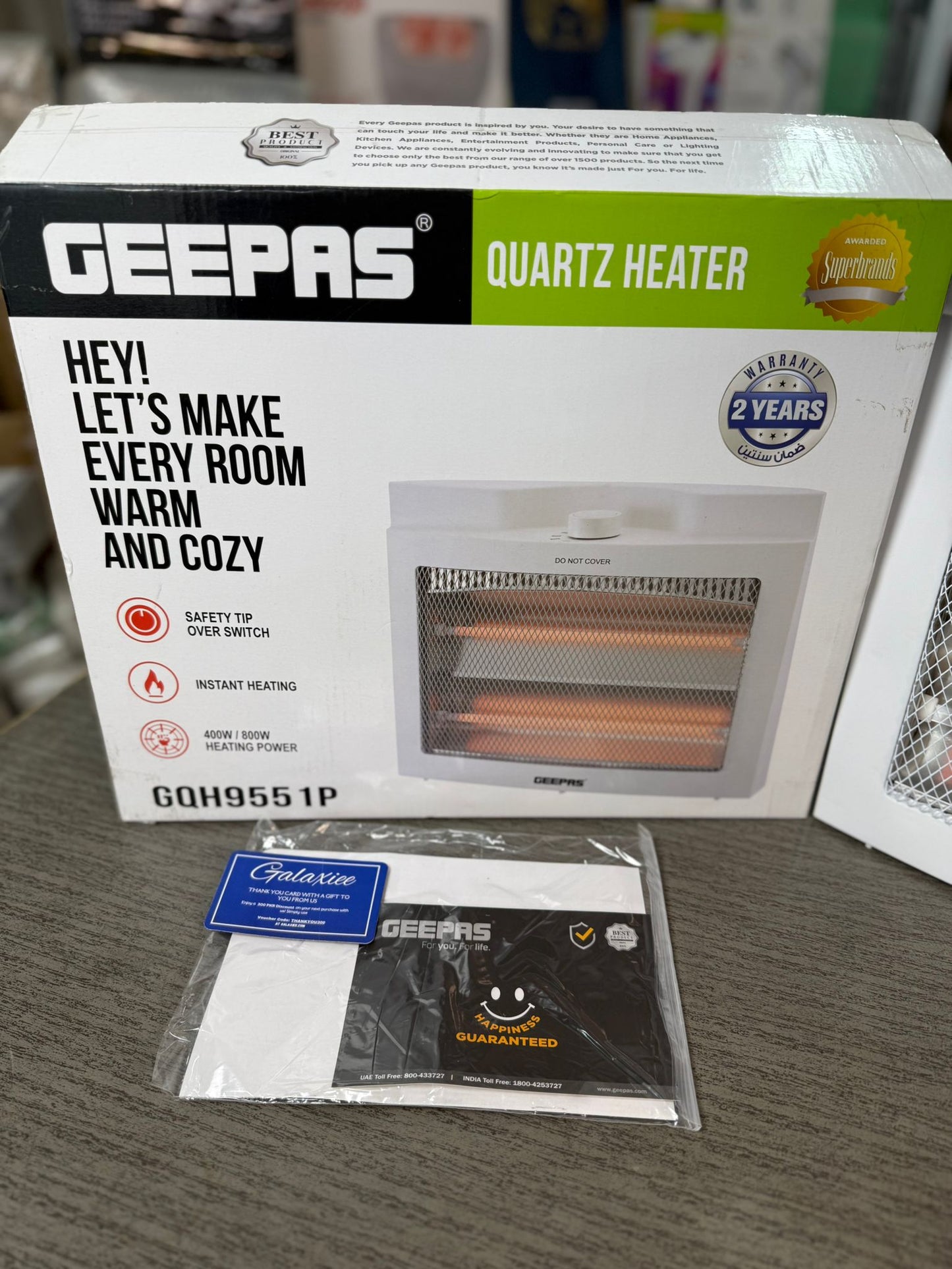 Geepas Quartz Heater GQH9551P – 400/800W Instant Room Heater