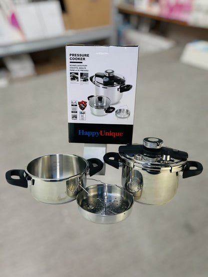 Happy Unique Premium Stainless Steel Pressure Cooker Set – 5L & 7L with Steamer (Induction Compatible)