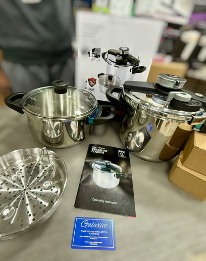 Happy Unique Premium Stainless Steel Pressure Cooker Set – 5L & 7L with Steamer (Induction Compatible)