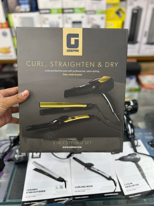 3-in-1 Hair Dryer, Curler & Straightener Combo – Complete Styling Kit for Fast Drying, Straightening & Curling