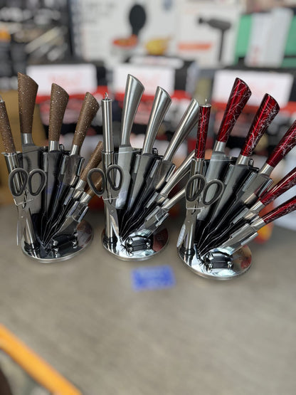 Bass 8-Piece Stainless Steel Knife Set with Stand | Kitchen Essentials - Buy Online Pakistan | Galaxiee.com