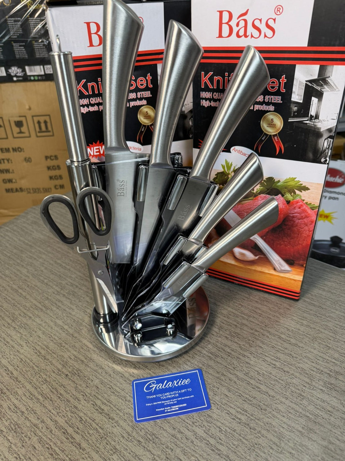 Bass 8-Piece Stainless Steel Knife Set with Stand | Kitchen Essentials - Buy Online Pakistan | Galaxiee.com