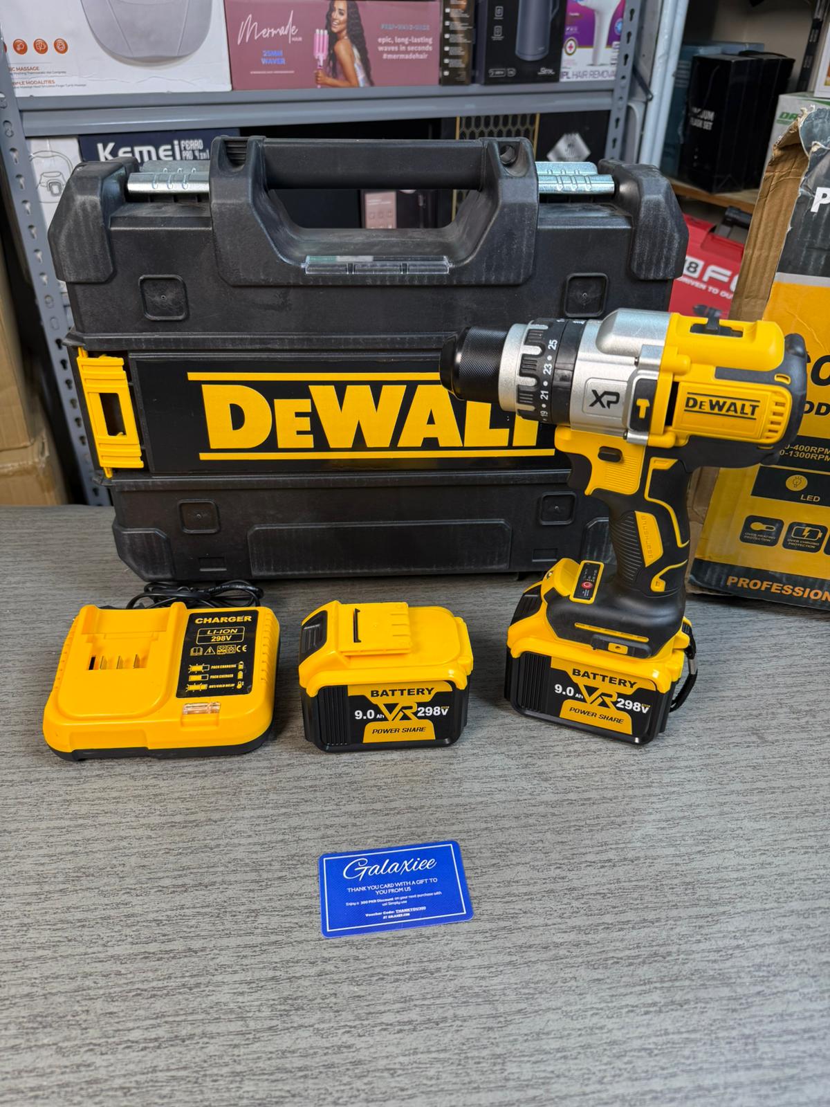 Dewalt 298V Brushless Drill Machine | Heavy-Duty Cordless Hammer Drill + 2 Batteries - Buy Online Pakistan | Galaxiee.com