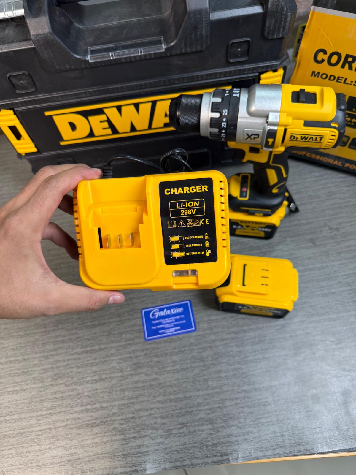 Dewalt 298V Brushless Drill Machine | Heavy-Duty Cordless Hammer Drill + 2 Batteries - Buy Online Pakistan | Galaxiee.com