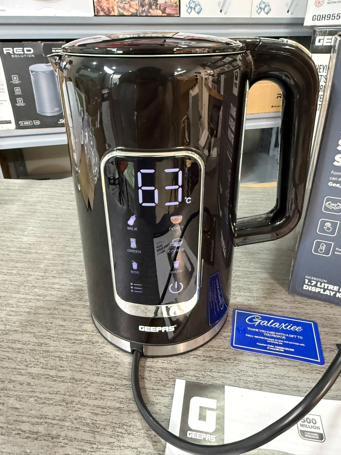 Geepas 1.7L Digital Display Electric Kettle – GK9895 | Smart Temperature Control - Buy Online Pakistan | Galaxiee.com