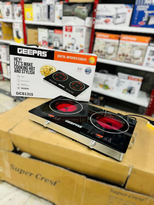 Geepas 3600W Double Digital Hot Plate – GIC6131 | Dual Burner Infrared Stove - Buy Online Pakistan | Galaxiee.com