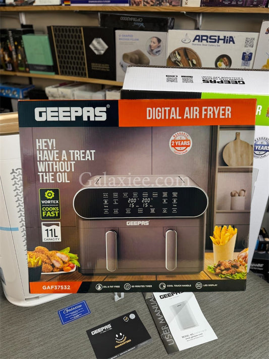 Geepas Digital 11L Air Fryer – Dual Zone, Oil-Free Cooking with Separator - Buy Online Pakistan | Galaxiee.com