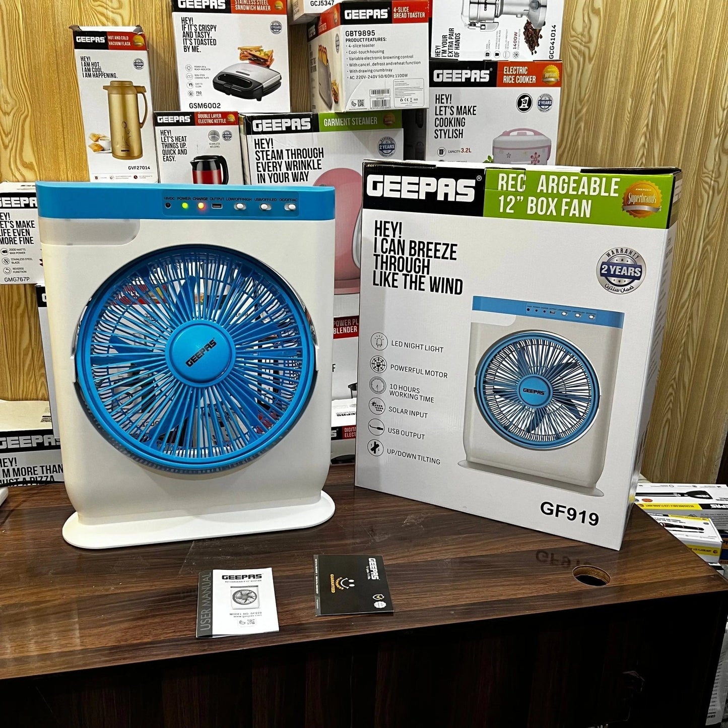 Geepas Rechargeable 12" Box Fan GF919 - Galaxiee.com