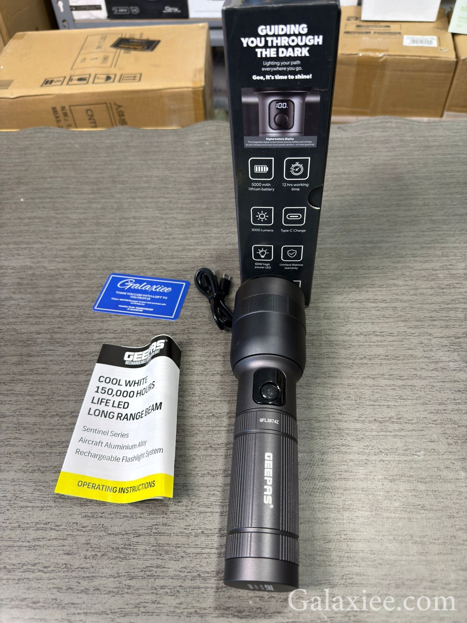 Geepas Rechargeable LED Flashlight GFL51095Z – 1500 Lumens USB-C Waterproof Torch - Buy Online Pakistan | Galaxiee.com