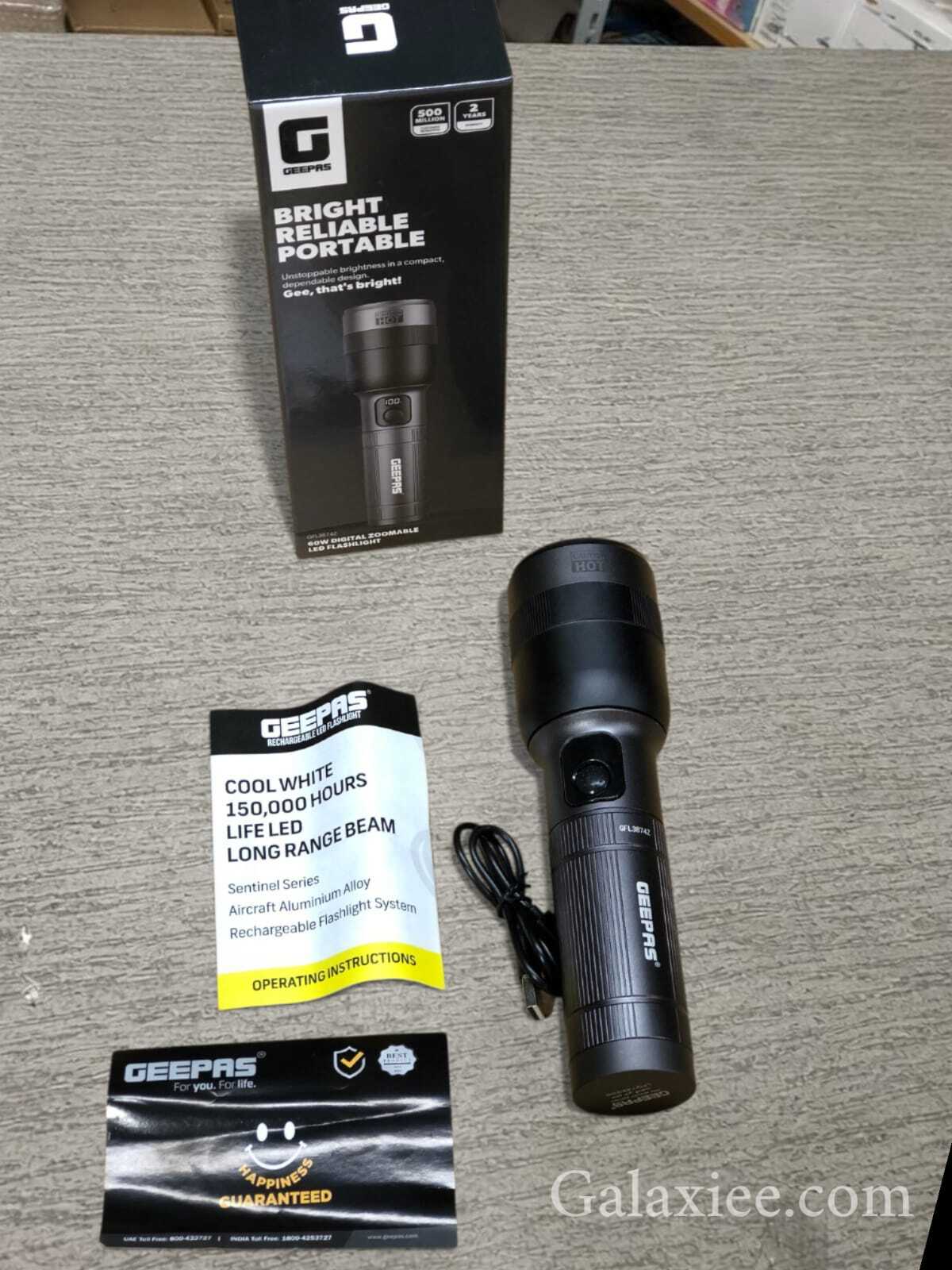 Geepas Rechargeable LED Flashlight GFL51095Z – 1500 Lumens USB-C Waterproof Torch - Buy Online Pakistan | Galaxiee.com