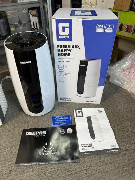 Geepas Ultrasonic Humidifier – 2.6L Cool Mist Air Purifier | 360° Nozzle & Touch Control - Buy Online Pakistan | Galaxiee.com