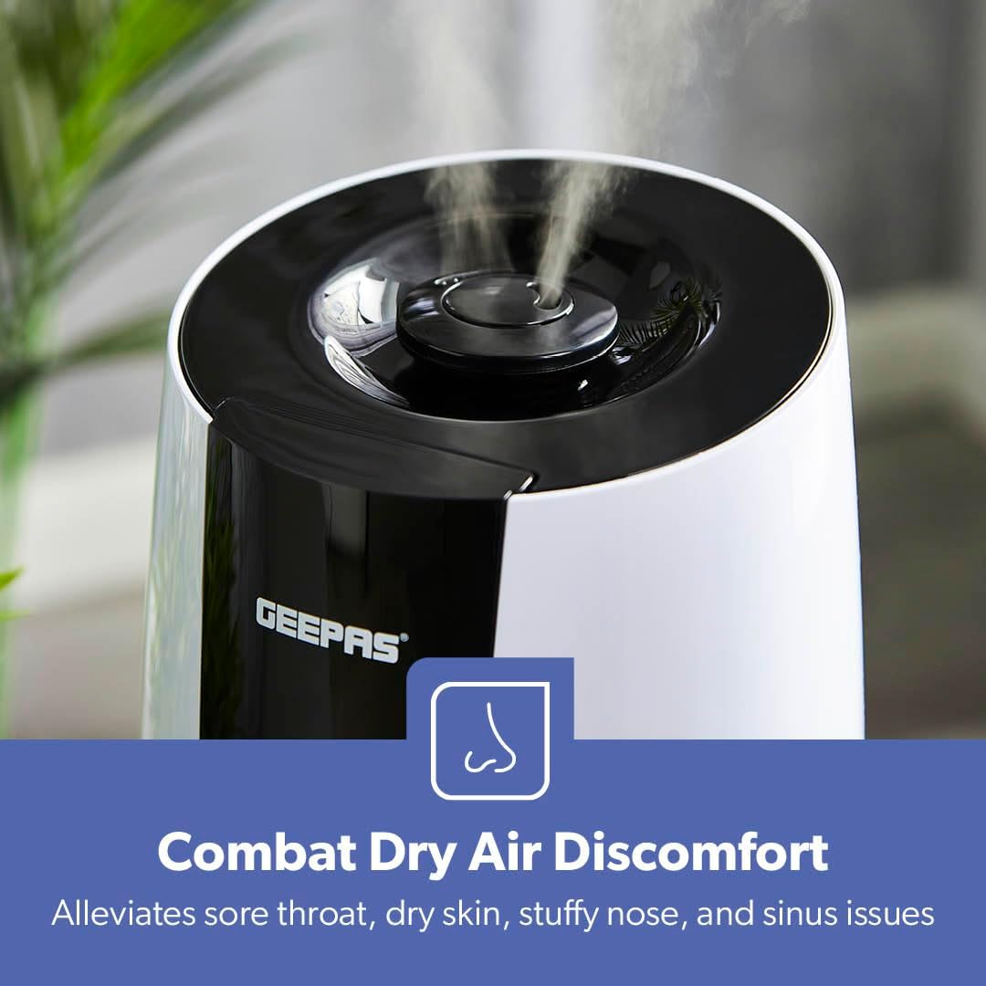 Geepas Ultrasonic Humidifier – 2.6L Cool Mist Air Purifier | 360° Nozzle & Touch Control - Buy Online Pakistan | Galaxiee.com