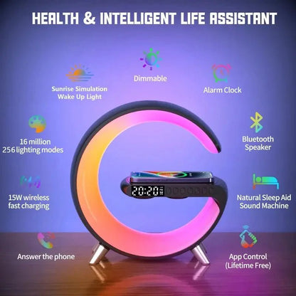 Gift Alarm Clock Wireless Charger With Speaker Colorful Night Light Wireless Mobile Phone Charger - Galaxiee.com