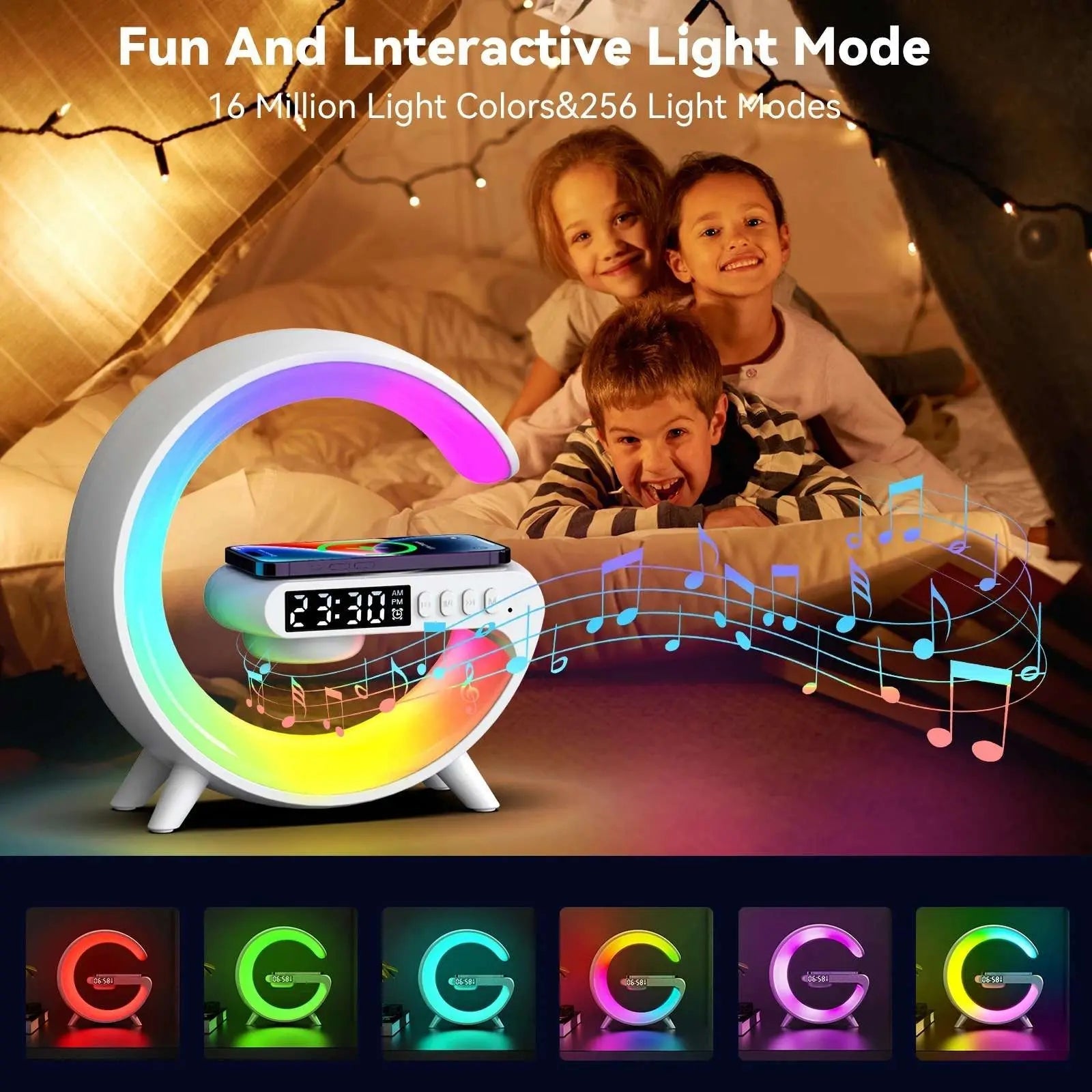 Gift Alarm Clock Wireless Charger With Speaker Colorful Night Light Wireless Mobile Phone Charger - Galaxiee.com