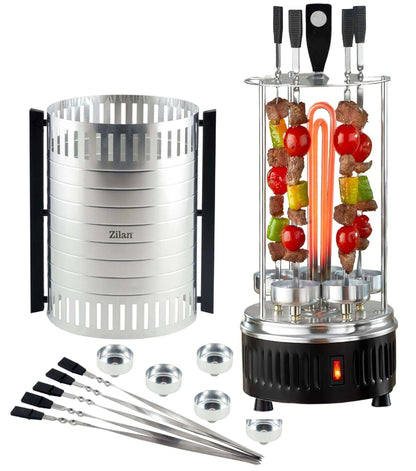 Zilan Vertical Electric Grill Machine – 6 Skewers Rotating BBQ & Kebab Maker | Indoor Smokeless Grill