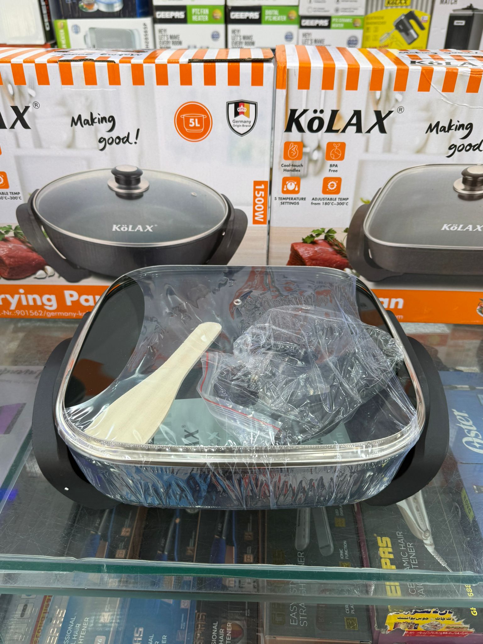 KÖLAX 1500W Electric Frying Pan 5L – Large Capacity Non-Stick Multi-Cooker with Glass Li - Buy Online Pakistan | Galaxiee.com