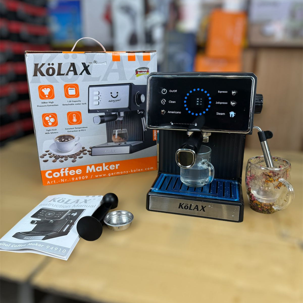 Kolax Germany 6-in-1 Coffee Espresso Machine – Model 94909 | 20-Bar Pressure & 1.8L Tank - Buy Online Pakistan | Galaxiee.com