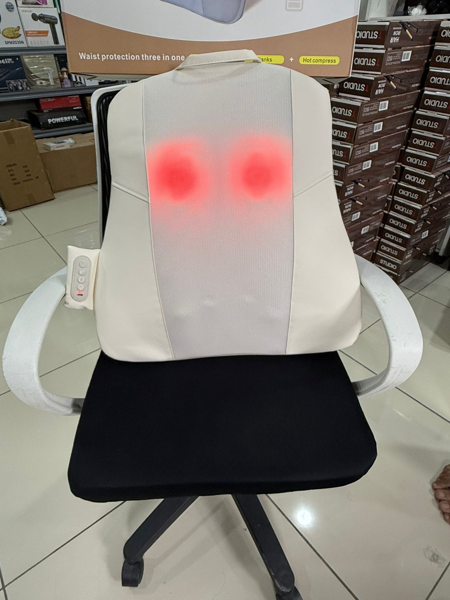 Rechargeable Massage Backrest – 2000mAh Battery | Forward & Reverse Massage + Heat Compr - Buy Online Pakistan | Galaxiee.com