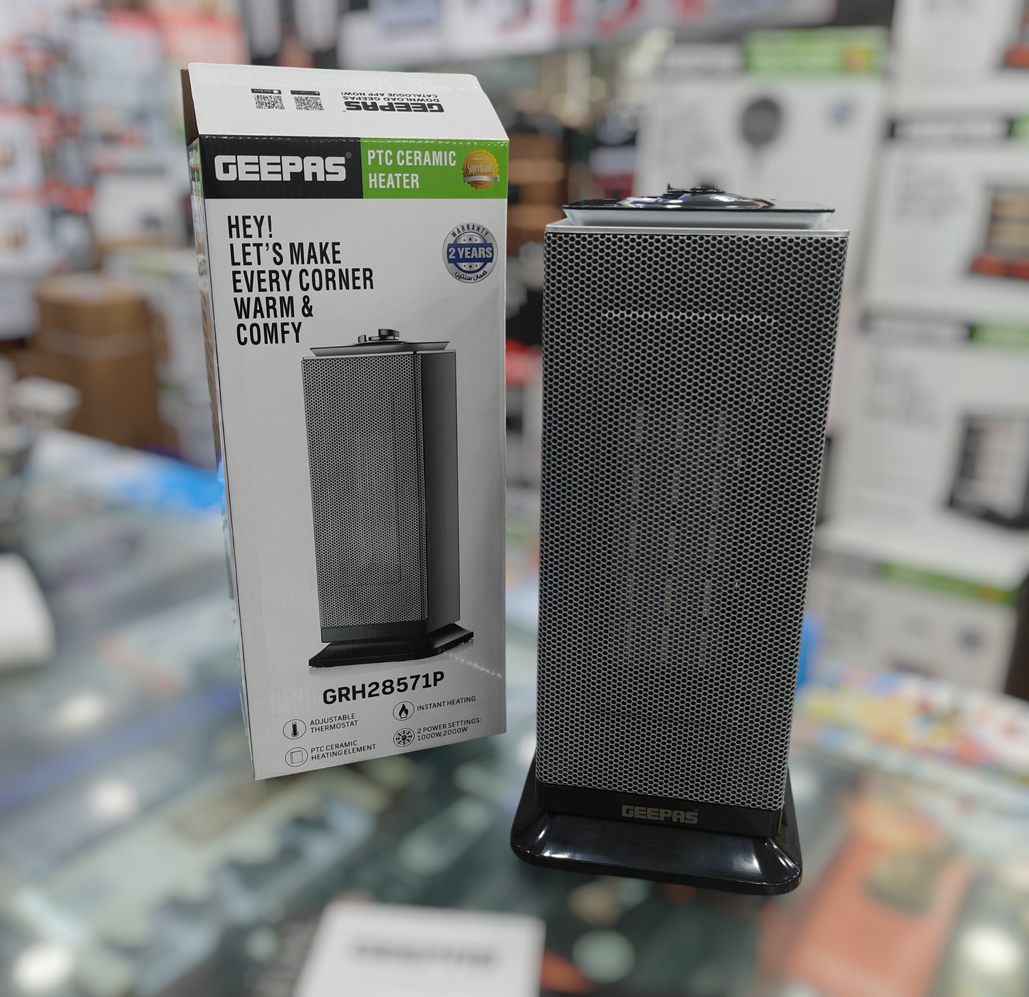 Geepas PTC Ceramic Fan Heater GRH-28571 – 2000W Warm & Cool Air, Safety Tip-Over, Oscillating Heater