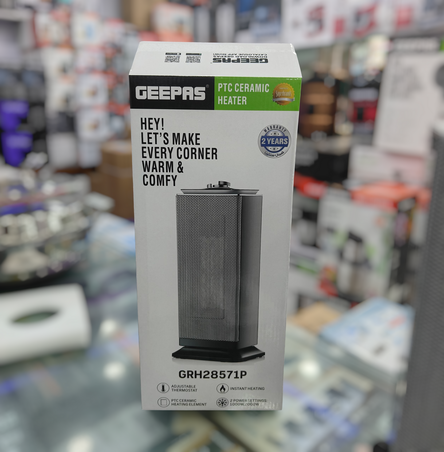 Geepas PTC Ceramic Fan Heater GRH-28571 – 2000W Warm & Cool Air, Safety Tip-Over, Oscillating Heater