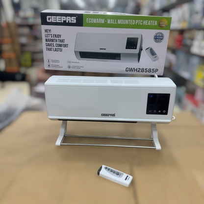 Geepas EcoWarm Wall-Mounted PTC Heater – 28585 | 1800W Ceramic Heater with Remote & LED Display