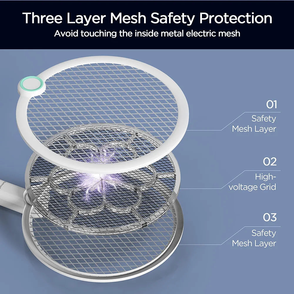 Vaelon V-989 Electric Mosquito Swatter Racket – Rechargeable Bug Zapper with LED Light | USB Type-C Mosquito Killer