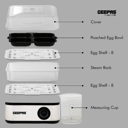 Geepas 16-Piece Egg Boiler GEB-63019 – Fast, Easy & Safe Egg Cooking