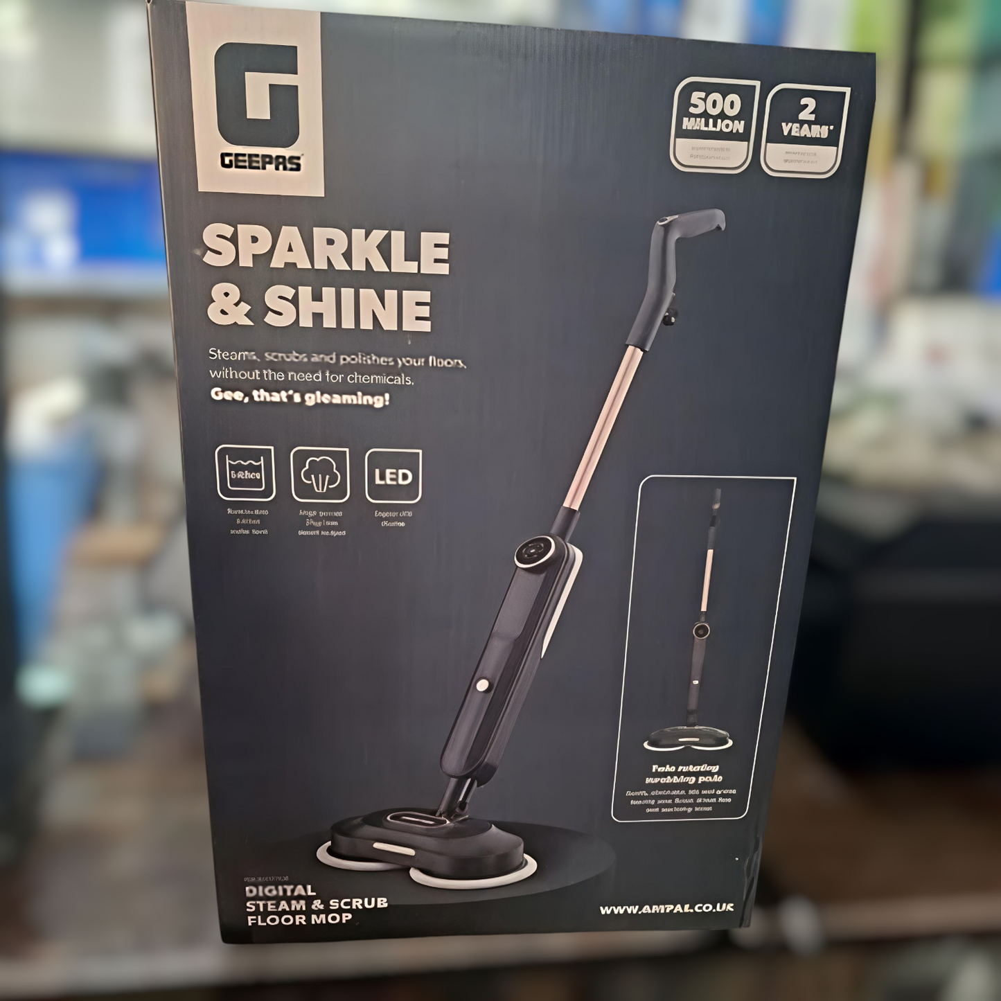 GEEPAS Digital Steam Mop Upright Floor Cleaner – 2-Mode Steam Cleaner for Tiles, Marble, Laminate & Wood Floors