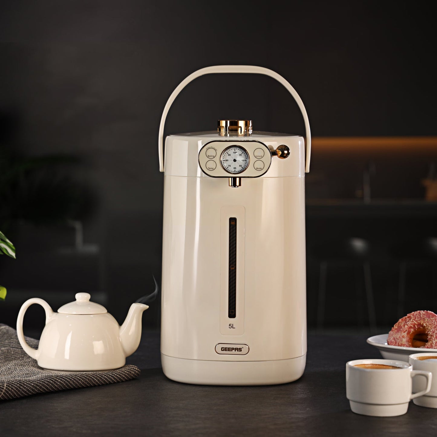 Geepas 5-Liter Electric Thermo Pot – GEV27026 | 304 Stainless Steel Hot Water Boiler with 8 Temperature Settings