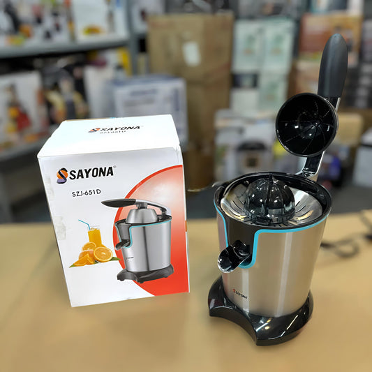 Sayona Press Citrus Juicer SZL-651D – 400W Stainless Steel Juicer with Dual Cones