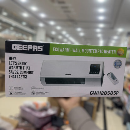 Geepas EcoWarm Wall-Mounted PTC Heater – 28585 | 1800W Ceramic Heater with Remote & LED Display