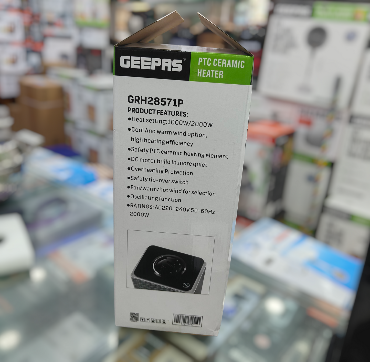 Geepas PTC Ceramic Fan Heater GRH-28571 – 2000W Warm & Cool Air, Safety Tip-Over, Oscillating Heater