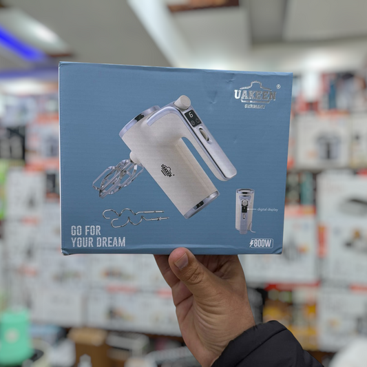 Uakeen ZL-2304 800W Digital Hand Mixer – Turbo Speed with Dough Hooks & Beaters