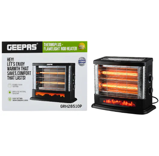 Geepas Ecowarm Red Halogen Heater  and Geepas Flame Rod Heater GRH28510P – 1500W Fireplace-Style Room Heater