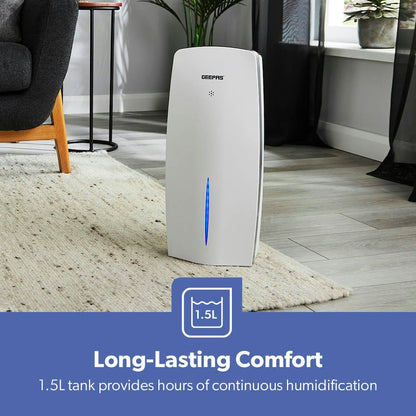 Geepas Ultrasonic Humidifier – 2.6L Cool Mist Air Purifier | 360° Nozzle & Touch Control